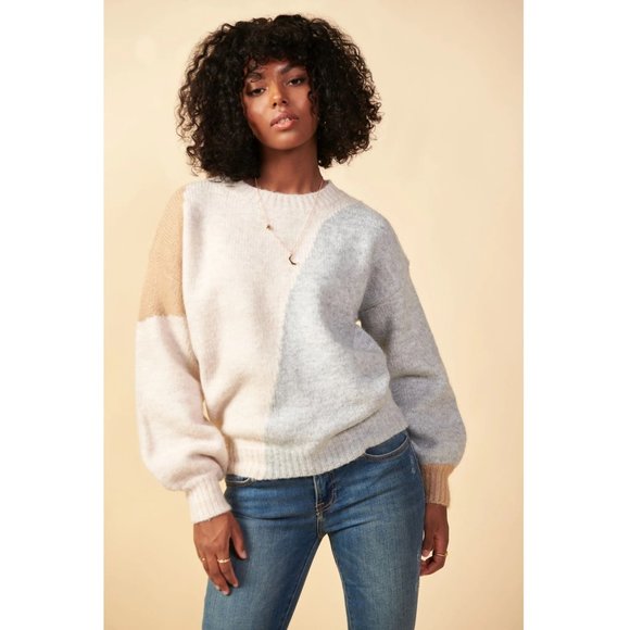 NWOT Skies Are Blue by Anthropologie Abstract Crew Neck Color Block Sweater - Picture 1 of 9